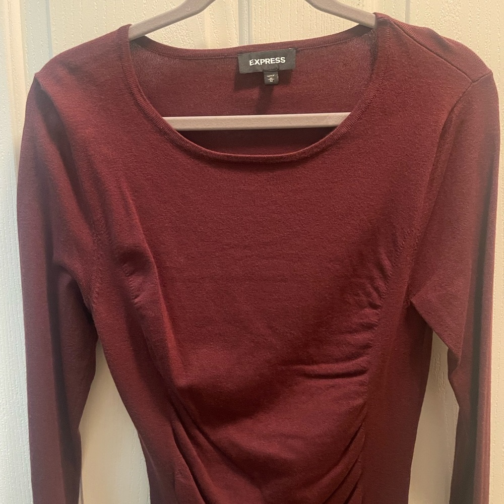 Express Red Ruched Long Sleeve Bodycon Dress